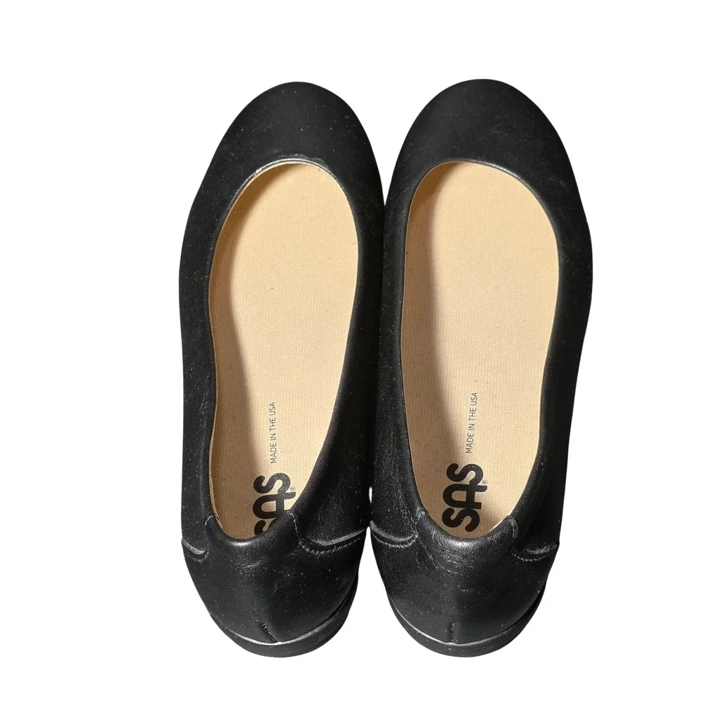 SAS Scenic Black Leather Ballet Flats Womens 6.5 N Narrow‎ Made in USA D7 938857